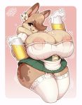  2019 accessory alcohol anthro areola beer beer_mug beermaid beverage big_breasts blue_eyes breasts brown_body brown_fur clothing female flower foam fur garter hair hair_over_eye hazel_(shakotanbunny) huge_breasts lagomorph legwear leporid looking_at_viewer maid_uniform mammal multicolored_body multicolored_fur one_eye_obstructed plant rabbit secretly_saucy smile solo stockings thick_thighs translucent translucent_clothing two_tone_body two_tone_fur uniform wide_hips 