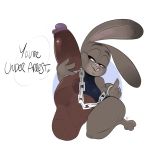  anthro balls big_penis clothed clothing cuff_(restraint) dialogue disembodied_penis disney duo english_text female genitals handcuffs hi_res hug hugging_another hugging_penis humanoid_genitalia humanoid_penis judy_hopps lagomorph leporid male male/female mammal metal_cuffs ota_(artist) penis pubes rabbit restraints shackles solo_focus text tongue tongue_out zootopia 