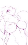  anthro blush breasts canid canine digimon digimon_(species) female hi_res looking_at_viewer mammal monochrome nipples nude purple_and_white renamon sketch solo unknown_artist 