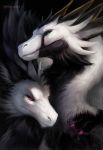  2019 ambiguous_gender claws detailed_background digital_media_(artwork) dragon duo feral fur furred_dragon green_eyes purple_eyes rhyu white_body white_fur 