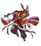  1boy alternate_costume animal_ears antler_ornament bandages bell boots bow bracelet candy candy_cane christmas christmas_ornaments dagger dark_skin deer_ears fingerless_gloves fire_emblem fire_emblem:_the_blazing_blade fire_emblem_heroes food full_body fur_trim gloves highres jaffar_(fire_emblem) jewelry open_mouth red_eyes red_hair teeth transparent_background weapon 