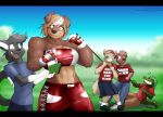  abs anthro big_breasts breasts brown_body brown_fur canid canine canis clothed clothing digital_media_(artwork) domestic_dog dracojeff female fur hair katherine_redgrave male mammal muscular muscular_female topwear wrestler yellow_eyes 