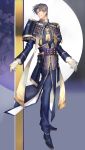  1boy bangs black_footwear blue_pants brown_hair collar full_body gloves heshikiri_hasebe highres japanese_clothes long_sleeves looking_at_viewer male_focus pants parted_lips short_hair solo standing touken_ranbu user_tejj5554 white_gloves 