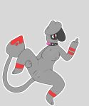  black_markings breasts collar delta&#039;s_art female looking_at_viewer lying markings nintendo pok&eacute;mon pok&eacute;mon_(species) presenting pussy raised_leg red_markings simple_background smeargle solo tongue tongue_out video_games 