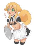  /\/\/\ 1girl animal_ears apron bikini black_legwear black_skirt blonde_hair blush breasts dog_ears dog_girl dog_tail extra_ears genderswap genderswap_(mtf) green_eyes inazuma_eleven inazuma_eleven_(series) midriff miyasaka_ryou open_mouth skirt small_breasts solo swimsuit tail thighhighs tomo_(sjim) tray waist_apron wrist_cuffs 