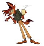  2019 anthro beverage bottomwear brown_body brown_fur canid canine clothing eyewear footwear fox fur glasses hi_res legwear lex male mammal multicolored_body multicolored_fur orange_body orange_fur pants pawpads pegibruno shirt shoes signature simple_background smile socks solo suspenders tall tea topwear two_tone_body two_tone_fur white_background 