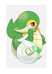  2019 ambiguous_gender blush brown_eyes diaper nintendo nyanyakotarou pok&eacute;mon pok&eacute;mon_(species) simple_background snivy solo video_games 