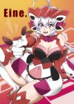  1girl :d absurdres ahoge bare_shoulders boots breasts cleavage_cutout covered_navel elbow_gloves emmxd325 finger_gun gloves hair_between_eyes headgear highres large_breasts leotard long_hair open_mouth purple_eyes purple_hair senki_zesshou_symphogear smile solo thigh_boots thighhighs very_long_hair yukine_chris 