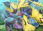  2019 anal anal_penetration anthro blue_body blue_fur canid canine detailed_background duo erection felid feline fur hi_res jewelry kicktyan legendary_pok&eacute;mon lucario male male/male mammal nintendo penetration pok&eacute;mon pok&eacute;mon_(species) sex smile video_games yellow_body yellow_fur zeraora 