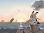  2012 ambiguous_gender avian cloud group nintendo partially_submerged pikachu pok&eacute;mon pok&eacute;mon_(species) rope samidare sun sunset video_games wailord water 