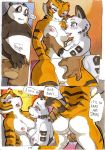  2014 anthro anus areola better_late_than_never big_breasts blush bodily_fluids breasts bulge comic daigaijin dialogue dreamworks english_text erect_nipples erection eyes_closed felid female female/female fur genital_fluids giant_panda grin group kung_fu_panda leopard male mammal master_po_ping master_tigress multicolored_body multicolored_fur nipples nude painting_(artwork) pantherine penis pussy pussy_juice saliva saliva_string smile snow_leopard song_(kung_fu_panda) speech_bubble text tiger traditional_media_(artwork) ursid watercolor_(artwork) 