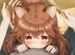  2019 animal_humanoid blush brown_hair brush canid canid_humanoid canine canine_humanoid duo female hair hairbrush humanoid looking_at_viewer mammal mammal_humanoid pushuke raphtalia smile solo_focus tanuki_humanoid the_rising_of_the_shield_hero young 