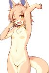  anthro blush breasts brown_eyes canid canine canis chest_tuft domestic_dog featureless_breasts featureless_crotch female fur kemono kida_kuro_mu mammal navel one_eye_closed open_mouth simple_background small_breasts solo stretching tuft white_background yawn young 