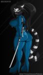  anthro black_hair breasts butt clothed clothing fangs female footwear fuf hair high_heels lemur long_hair looking_back mammal melee_weapon neomata_(chaosmaster12) nipple_outline primate rear_view ring-tailed_lemur shoes solo strepsirrhine sword weapon 
