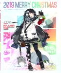  +_+ 1girl alternate_costume bangs bayonet black_hair black_legwear blush breasts character_name christmas earmuffs eyebrows_visible_through_hair floral_print full_body girls_frontline gloves gun hair_ornament highres holding holding_shovel long_hair long_sleeves looking_at_viewer official_art open_mouth pantyhose petticoat plaid plaid_scarf pleated_skirt pocket red_eyes scarf shoes shovel sidelocks skirt sneakers snow solo strap submachine_gun type_100 type_100_(girls_frontline) weapon white_coat 