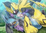  2019 anal anal_penetration anthro blue_body blue_fur canid canine detailed_background duo erection felid feline fur hi_res jewelry kicktyan legendary_pok&eacute;mon lucario male male/male mammal nintendo penetration pok&eacute;mon pok&eacute;mon_(species) sex smile video_games yellow_body yellow_fur zeraora 