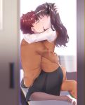  1boy 1girl black_hair closed_eyes emiya_shirou fate/stay_night fate_(series) highres hobby_0203159 homurahara_academy_uniform kiss long_hair red_hair school_uniform toosaka_rin twintails 