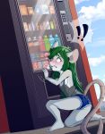  ! anthro blush breasts cleavage clothed clothing cub female fur green_hair grey_body grey_fur hair mammal murid murine nipples one_eye_closed rat rodent shirt sicmop solo tank_top topwear young 