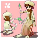  :p brown_hair gen_2_pokemon green_eyes hat lowres moemon personification pokemon pokemon_(creature) scarf smeargle stool tail tenjou_ryuka tongue tongue_out 