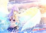  angel_beats! feathers highres kazeno purple_hair school_uniform skirt solo tenshi_(angel_beats!) wings yellow_eyes 