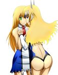  artist_request ass blazblue blonde_hair blue_eyes detached_sleeves green_eyes long_hair mu-12 multiple_girls necktie noel_vermillion selfcest time_paradox 