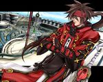  bad_id bad_pixiv_id brown_hair fingerless_gloves gloves guilty_gear guilty_gear_2 gunpei headband male_focus ponytail red_eyes sol_badguy solo sword weapon 