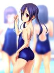  ass blurry competition_school_swimsuit depth_of_field flat_chest goggles highres long_hair looking_back multiple_girls norizou_type-r one-piece_swimsuit original pink_eyes purple_hair school_swimsuit solo_focus swimsuit twintails 