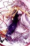  blonde_hair bug butterfly closed_fan fan folding_fan hagiwara_rin hat highres insect long_hair purple_eyes solo touhou umbrella yakumo_yukari 