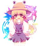  :d bad_id bad_pixiv_id blonde_hair moriya_suwako multicolored multicolored_eyes open_mouth purple_eyes ria_(naigashiro) smile solo thighhighs touhou yellow_eyes 