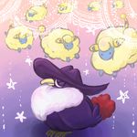  gen_2_pokemon gen_4_pokemon hat highres honchkrow mareep no_humans pokemon pokemon_(creature) sheep simple_background uduking 