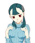  ashei breasts green_hair long_hair medium_breasts meso3 red_eyes solo sweater the_legend_of_zelda the_legend_of_zelda:_twilight_princess twintails 