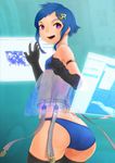  adobe_photoshop ass blue_hair flat_chest gloves highres ini k-on! looking_back original photoshop-tan purple_eyes see-through short_hair smile solo thighhighs 