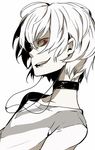 accelerator bad_id bad_pixiv_id canary000 collarbone jewelry looking_at_viewer male_focus monochrome necklace red_eyes simple_background solo spot_color to_aru_majutsu_no_index white_background 