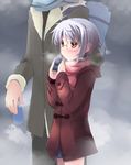  1girl blush can coat glasses head_out_of_frame height_difference nagato_yuki scarf shin_(new) suzumiya_haruhi_no_shoushitsu suzumiya_haruhi_no_yuuutsu tall 