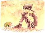  artist_request flower gen_4_pokemon leg_hug mai_(pokemon) pantyhose pokemon pokemon_(creature) pokemon_(game) pokemon_dppt shaymin traditional_media watercolor_(medium) 