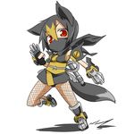  animal_ears chibi claws fishnet_pantyhose fishnets fox_ears fox_tail gatling_gun gloves gun lowres mask mecha_musume multicolored_hair ninja pantyhose red_eyes shadow_fox tail takeya_yuuki two-tone_hair weapon zoids zoids_shinseiki/zero 