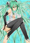  anklet barefoot bridal_gauntlets elbow_gloves gloves green_eyes green_hair hatsune_miku hatsune_miku_(append) hazuki_natena highres jewelry long_hair necktie solo thighhighs twintails very_long_hair vocaloid vocaloid_append 