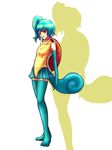 blue_hair elbow_gloves gen_1_pokemon gloves kissets moemon personification pokemon ponytail solo squirtle thighhighs 