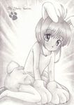  blume_(artist) bunny cardcaptor_sakura costume derivative_work greyscale kinomoto_sakura monochrome solo 