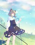 animal_ears grass grey_hair mouse_ears mouse_tail nazrin red_eyes short_hair solo tail tomobe_kinuko touhou tree 