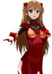  bloom blue_eyes bodysuit brown_hair evangelion:_2.0_you_can_(not)_advance hair_ornament kusaka_souji long_hair neon_genesis_evangelion open_mouth orange_hair plugsuit rebuild_of_evangelion shikinami_asuka_langley skin_tight solo souryuu_asuka_langley twintails 