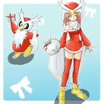  bag bare_shoulders bird closed_eyes delibird gen_2_pokemon gift hat holding holding_gift lowres moemon personification pink_hair pokemon pokemon_(creature) tenjou_ryuka thighhighs 