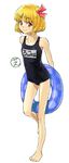  arms_behind_back bad_id bad_pixiv_id barefoot black_school_swimsuit blonde_hair feet flat_chest full_body innertube legs oekaki one-piece_swimsuit red_eyes rumia school_swimsuit shiba_itsuki short_hair simple_background smile solo standing standing_on_one_leg swimsuit touhou white_background 