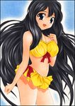  bikini bikini_skirt black_eyes black_hair long_hair marker_(medium) open_mouth original pastel_(medium) smile solo swimsuit traditional_media very_long_hair yadokari_genpachirou 