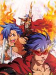  angry bandages cape fire highres kamina kuroko_(sunege) male_focus pointing pose shirtless sunglasses sword tengen_toppa_gurren_lagann weapon 