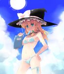  bikini blonde_hair braid cloud day food hand_on_hip hat kirisame_marisa mouth_hold navel popsicle shin_(new) sky solo sun swimsuit touhou witch_hat 