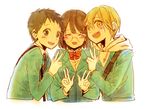  2boys bad_id bad_pixiv_id blush closed_eyes durarara!! gz_(gzxd) kida_masaomi multiple_boys ryuugamine_mikado school_uniform smile sonohara_anri v 