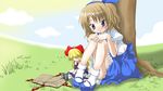  alice_margatroid alice_margatroid_(pc-98) blonde_hair blue_eyes blue_hairband book derivative_work doll hairband shanghai_doll short_hair solo touhou touhou_(pc-98) waga_yu 