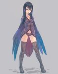  bird black_eyes black_hair blush boots crow long_hair original panties personification petite solo striped striped_legwear thigh_boots thighhighs underwear vertical-striped_legwear vertical_stripes weno 