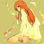  bad_id bad_pixiv_id barefoot bleach hair_ornament inoue_orihime long_hair looking_back lowres orange_hair see-through solo souno_kazuki 